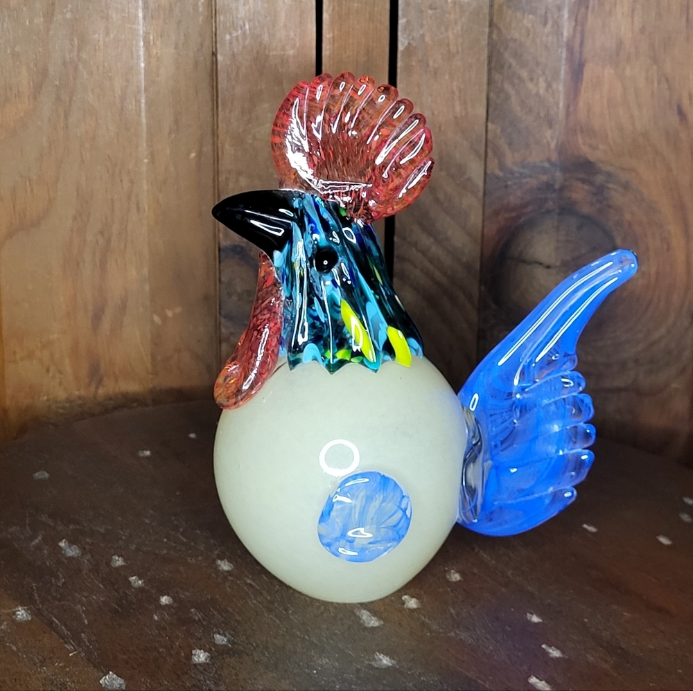 Colorful Glass Rooster Figurine